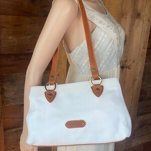 Valentino made in Italy, white pebbled, leather, gold vintage bag, purse tote